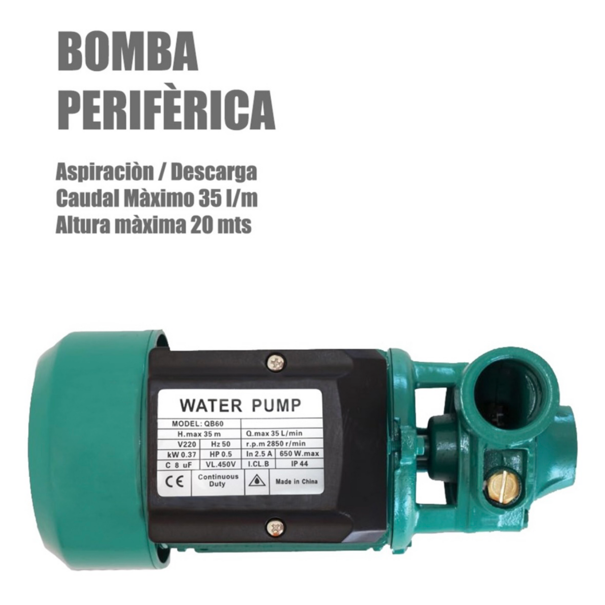 Bomba De Agua Periférica 0.5hp 35l/min Qb60 50hz Color Turquesa Fase eléctrica Monofásica - Mi tienda